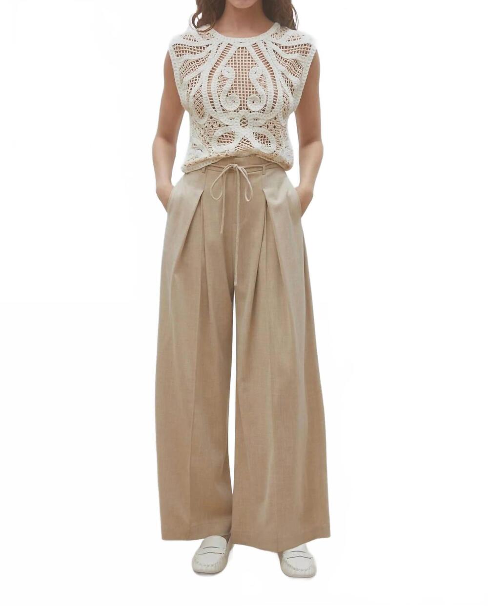 NEW SUNCOO jeff woven wide-leg darted pants in beige